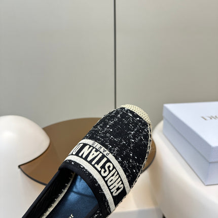 GRANVILLE ESPADRILLE BLACK OBLIQUE EMBROIDERED COTTON