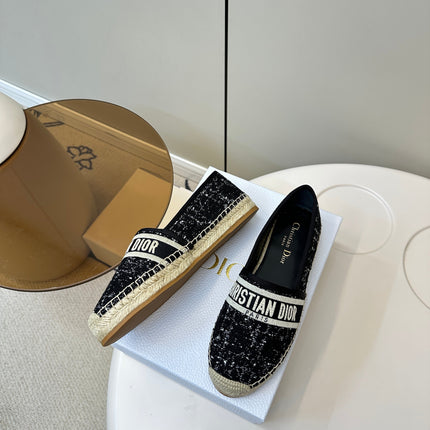 GRANVILLE ESPADRILLE BLACK OBLIQUE EMBROIDERED COTTON