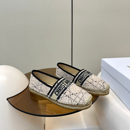 GRANVILLE ESPADRILLE TAN BEIGE OBLIQUE EMBROIDERED COTTON