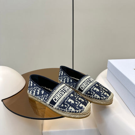 CD GRANVILLE ESPADRILLE BLUE OBLIQUE EMBROIDERED COTTON 01