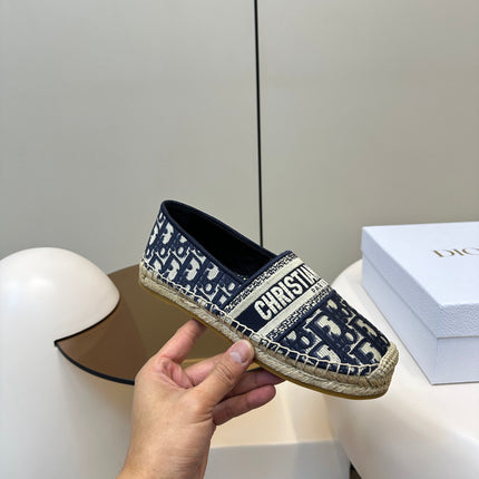 CD GRANVILLE ESPADRILLE BLUE OBLIQUE EMBROIDERED COTTON 01
