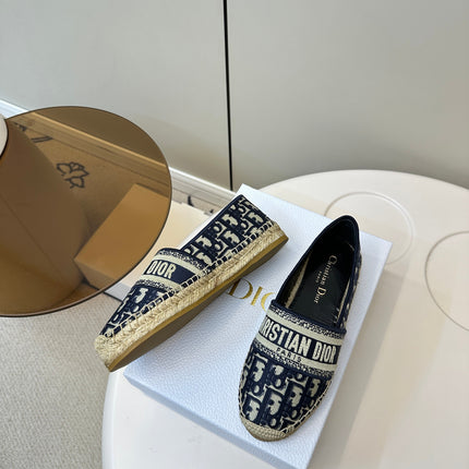 CD GRANVILLE ESPADRILLE BLUE OBLIQUE EMBROIDERED COTTON 01