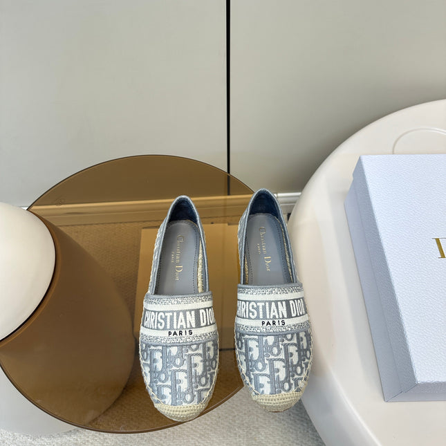GRANVILLE ESPADRILLES FLAT 25S IN GRAY OBLIQUE EMBROIDERED COTTON
