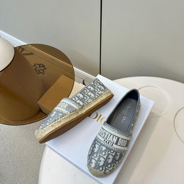 GRANVILLE ESPADRILLES FLAT 25S IN GRAY OBLIQUE EMBROIDERED COTTON