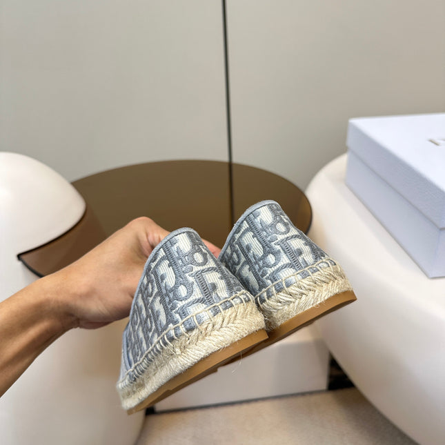 GRANVILLE ESPADRILLES FLAT 25S IN GRAY OBLIQUE EMBROIDERED COTTON