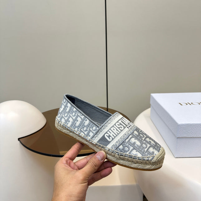GRANVILLE ESPADRILLES FLAT 25S IN GRAY OBLIQUE EMBROIDERED COTTON