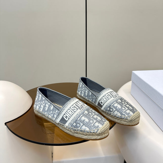 GRANVILLE ESPADRILLES FLAT 25S IN GRAY OBLIQUE EMBROIDERED COTTON