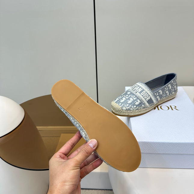 GRANVILLE ESPADRILLES FLAT 25S IN GRAY OBLIQUE EMBROIDERED COTTON