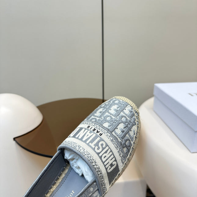 GRANVILLE ESPADRILLES FLAT 25S IN GRAY OBLIQUE EMBROIDERED COTTON