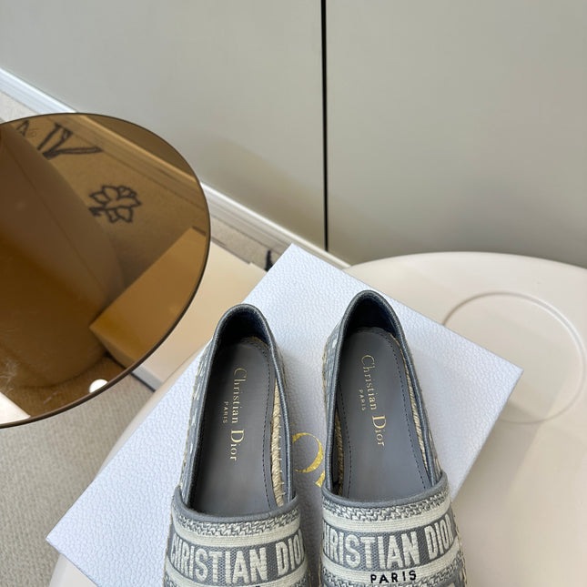 GRANVILLE ESPADRILLES FLAT 25S IN GRAY OBLIQUE EMBROIDERED COTTON