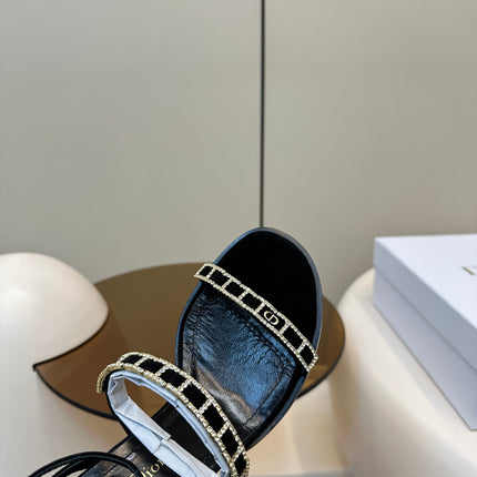 HIGH HEEL 25S SANDALS 85MM IN BLACK CALFSKIN RHINESTONES STRAP