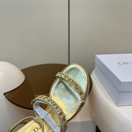 HIGH HEEL 25S SANDALS 85MM IN SHINY GOLD CALFSKIN RHINESTONES STRAP