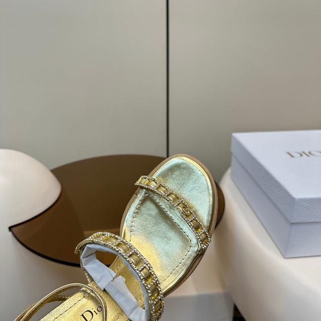 HIGH HEEL 25S SANDALS 85MM IN SHINY GOLD CALFSKIN RHINESTONES STRAP