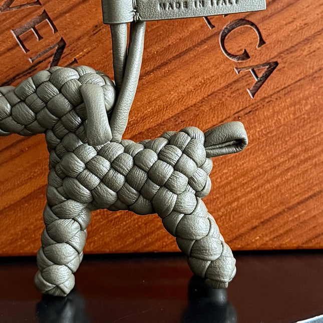 BOTTEGA VENETA 25S DOG CHARM IN GREIGE CALFSKIN