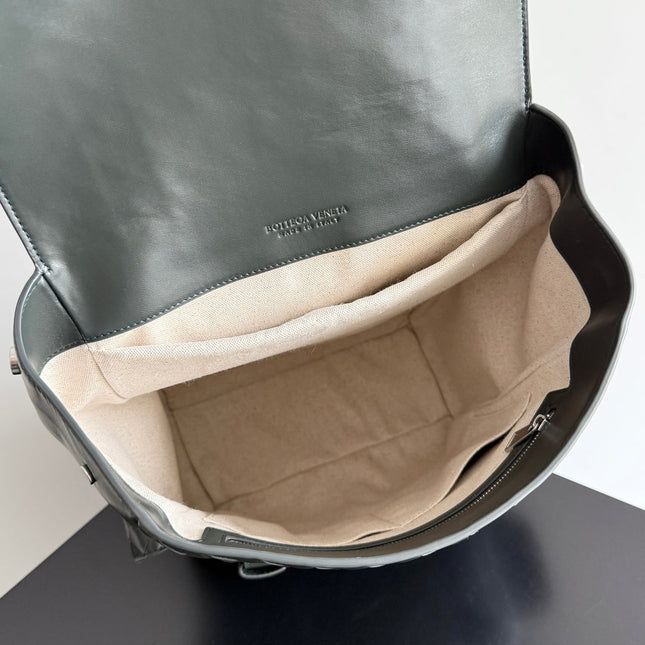 BOTTEGA VENETA 25S BACK TO SCHOOL BACKPACK 39 IN MUTED TEAL GRAY CALFSKIN
