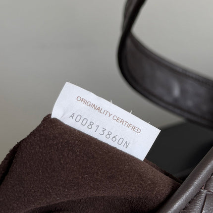 BOTTEGA VENETA 25S LARGE VENETO BAG 38 IN DARK BROWN CALFSKIN SILVER HARDWARE