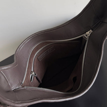 BOTTEGA VENETA 25S LARGE VENETO BAG 38 IN DARK BROWN CALFSKIN SILVER HARDWARE