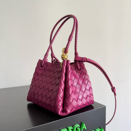 BOTTEGA VENETA 25S SMALL PARACHUTE 21 IN RASPBERRY PINK CALFSKIN GOLD HARDWARE