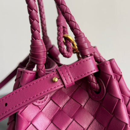 BOTTEGA VENETA 25S SMALL PARACHUTE 21 IN RASPBERRY PINK CALFSKIN GOLD HARDWARE