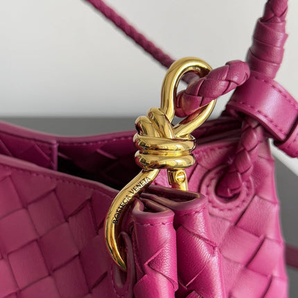 BOTTEGA VENETA 25S SMALL PARACHUTE 29 IN RASPBERRY PINK CALFSKIN GOLD HARDWARE