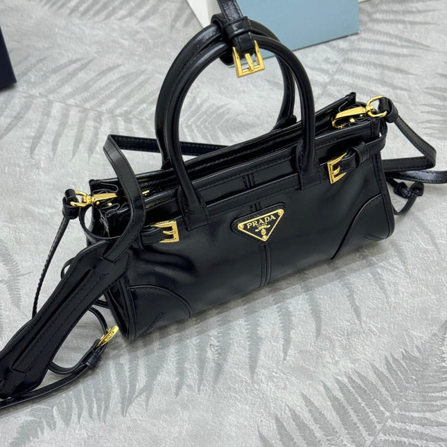 PRADA 25S BONNIE MINI HANDBAG 23 IN BLACK CALFSKIN GOLD HARDWRE