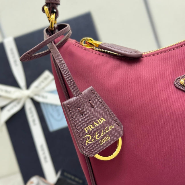 PRADA 25S RE-EDITION 2005 MINI BAG 22 IN BURGUNDY RE-NYLON AND SAFFIANO