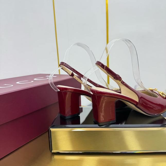 GG HIGH HEELS 65 IN RED GLOSSY LEATHER WITH GOLD HARDWARE