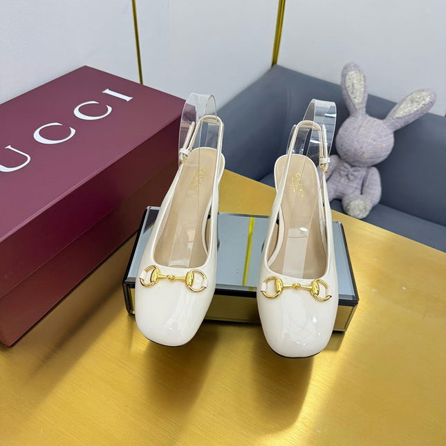 GG HIGH HEELS 65 IN CREAM WHITE GLOSSY LEATHER WITH GOLD HARDWARE