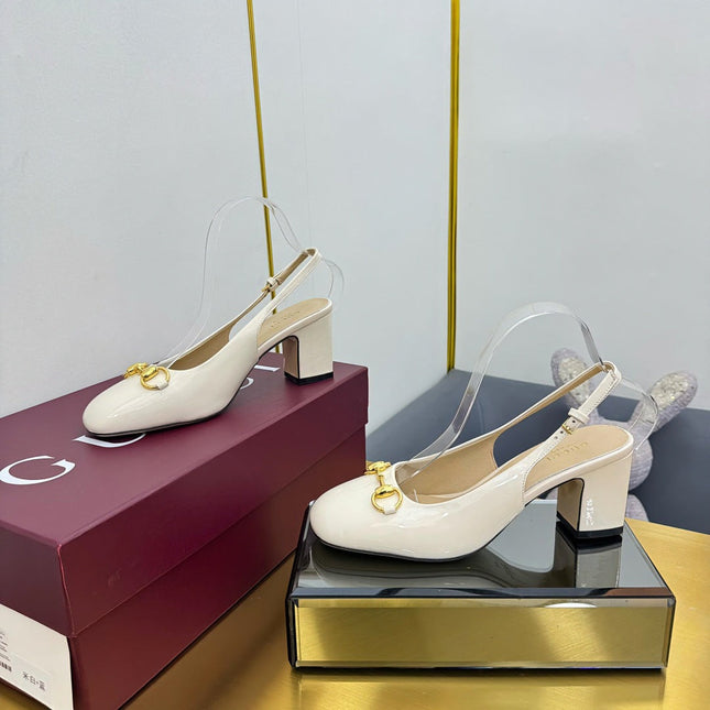 GG HIGH HEELS 65 IN CREAM WHITE GLOSSY LEATHER WITH GOLD HARDWARE