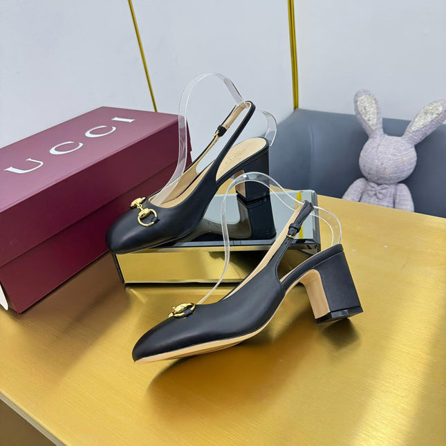 GG HIGH HEELS 65 IN BLACK LAMBSKIN WITH GOLD HARDWARE