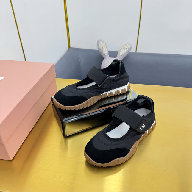 BALLERINAS SHOES IN BLACK TYRE TECHNICAL FABRIC AND SUEDE