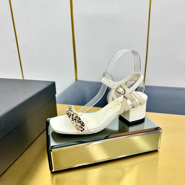 CC HIGH SANDAL 25S IN CREAM WHITE CALFSKIN