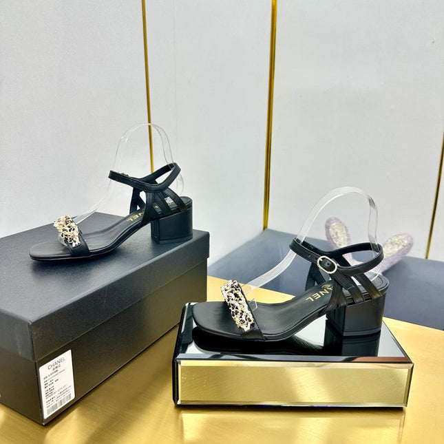 CC HIGH SANDAL 25S IN BLACK CALFSKIN