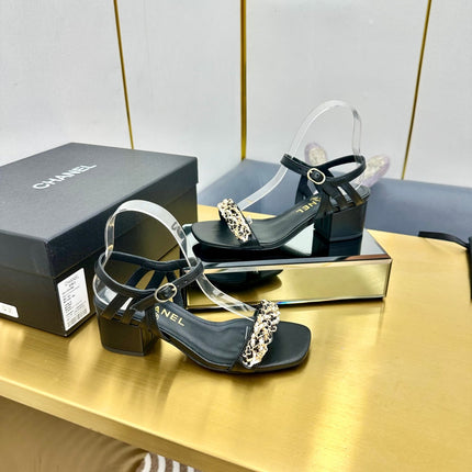 CC HIGH SANDAL 25S IN BLACK CALFSKIN