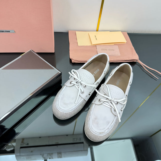 BOAT SHOES IN OFF WHITE CALFSKIN AND CANVAS