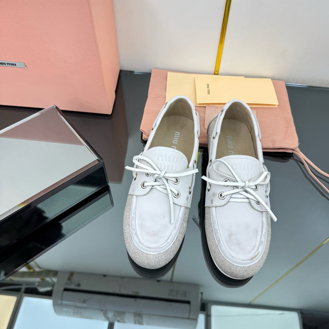 BOAT SHOES IN OFF WHITE CALFSKIN AND CANVAS