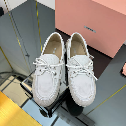 BOAT SHOES IN OFF WHITE CALFSKIN AND CANVAS