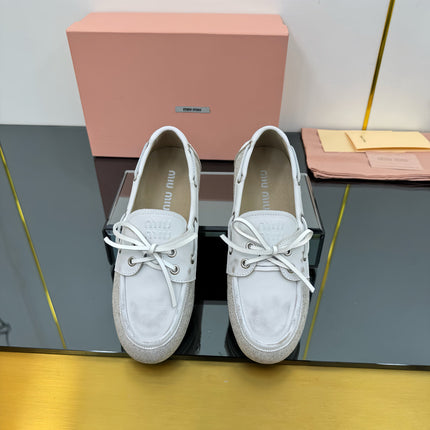 BOAT SHOES IN OFF WHITE CALFSKIN AND CANVAS