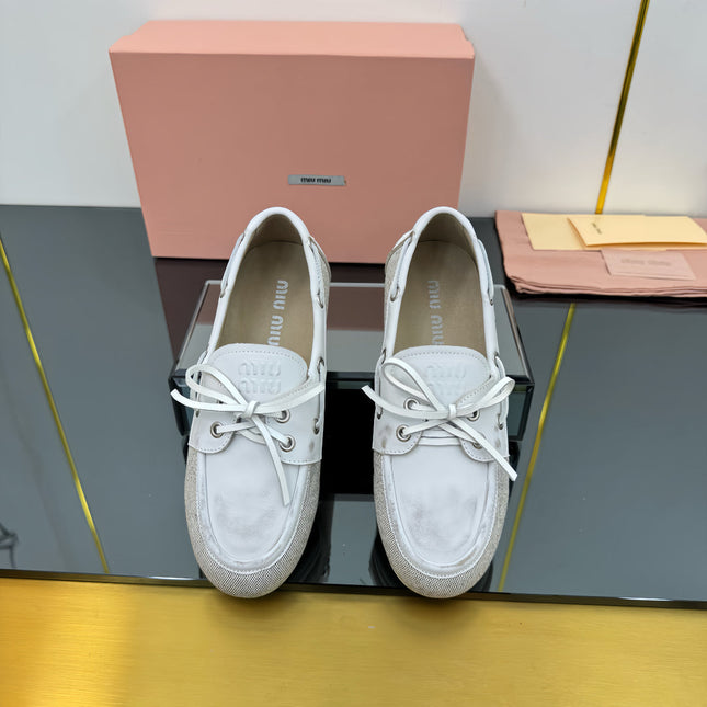 BOAT SHOES IN OFF WHITE CALFSKIN AND CANVAS
