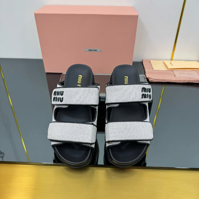 PLATFORM SANDALS IN BLACK EVA SOLE WHITE WITH BLACK POLKA DOTS