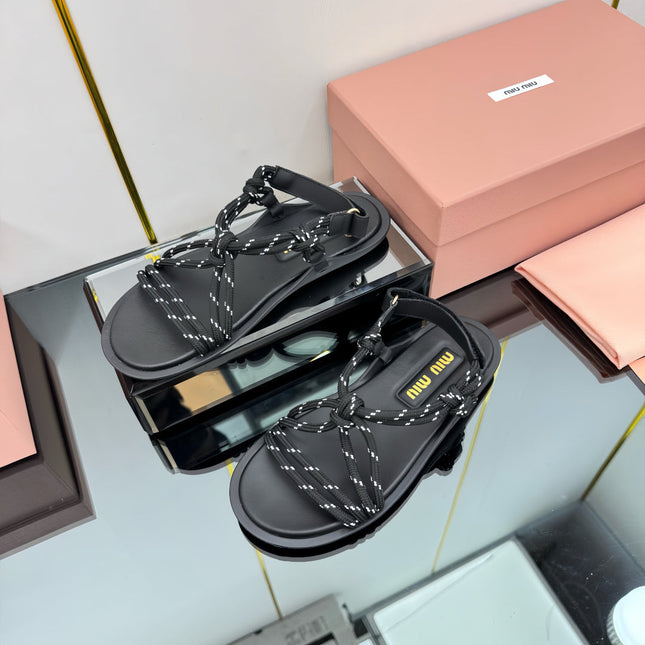 RIVIERE SANDALS IN BLACK CALFSKIN AND BLACK CORD