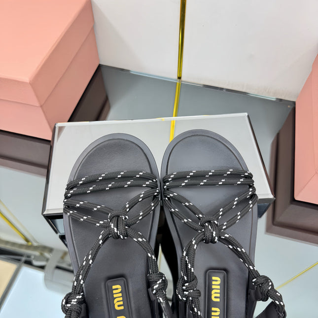 RIVIERE SANDALS IN BLACK CALFSKIN AND BLACK CORD