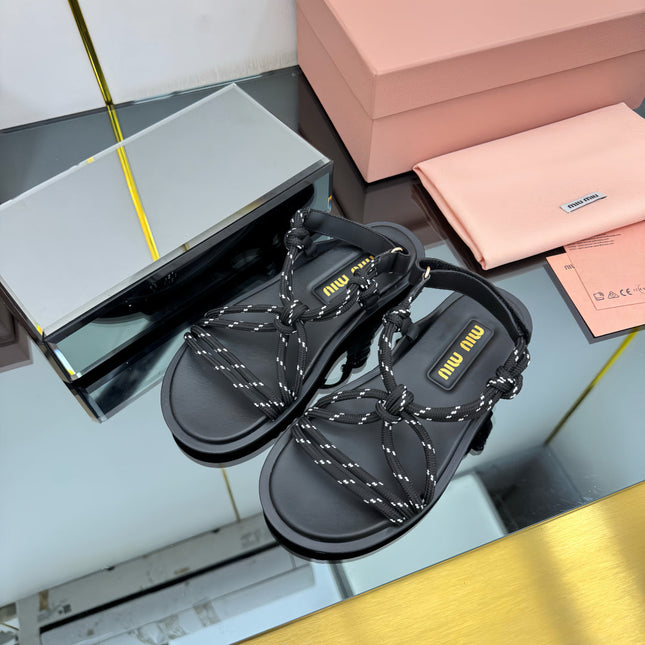 RIVIERE SANDALS IN BLACK CALFSKIN AND BLACK CORD