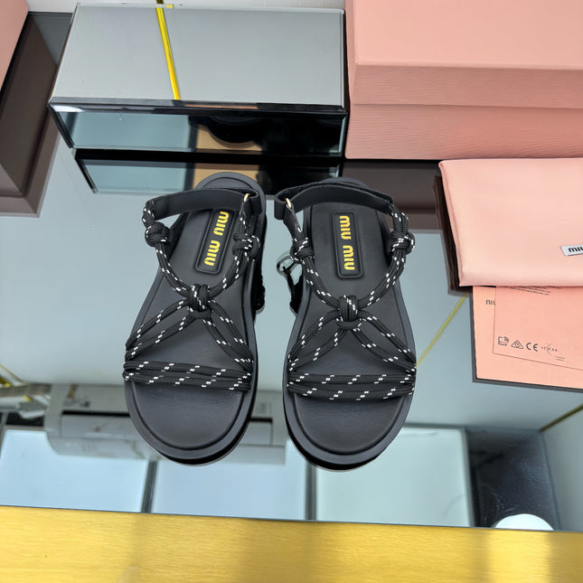 RIVIERE SANDALS IN BLACK CALFSKIN AND BLACK CORD