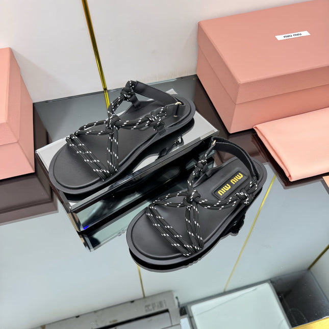 RIVIERE SANDALS IN BLACK CALFSKIN AND BLACK CORD