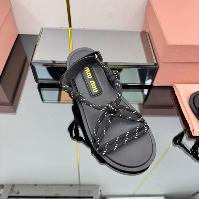 RIVIERE SANDALS IN BLACK CALFSKIN AND BLACK CORD