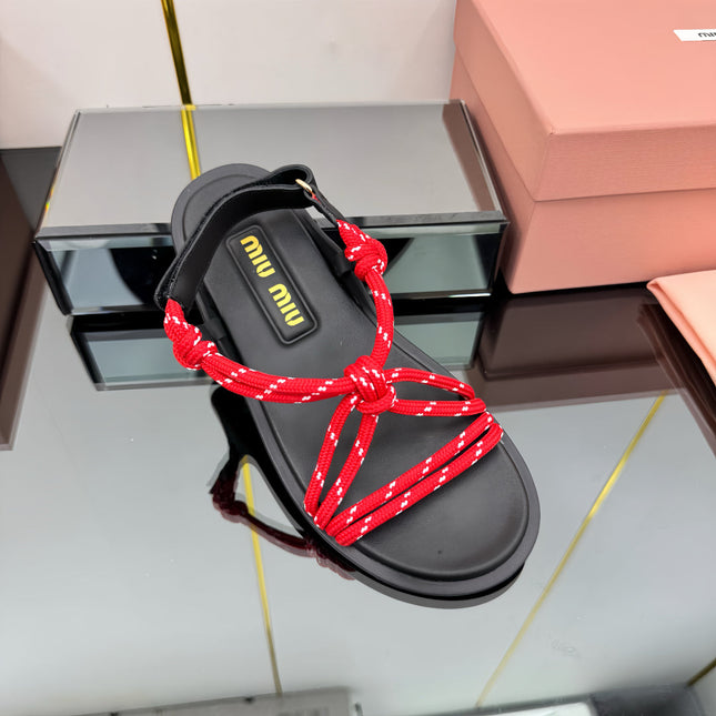 RIVIERE SANDALS IN BLACK CALFSKIN RED CORD