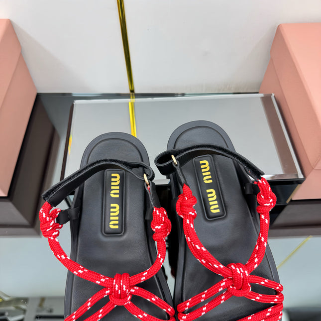 RIVIERE SANDALS IN BLACK CALFSKIN RED CORD
