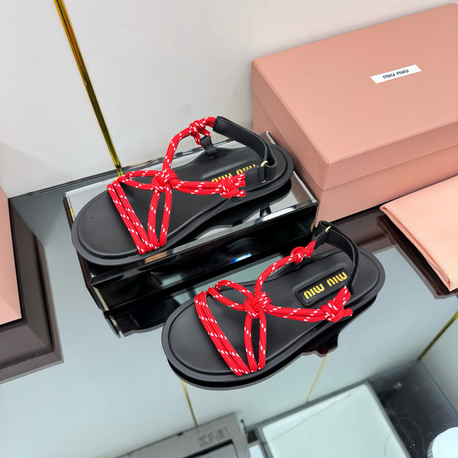RIVIERE SANDALS IN BLACK CALFSKIN RED CORD