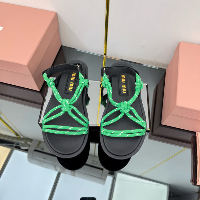 RIVIERE SANDALS IN BLACK CALFSKIN GREEN CORD